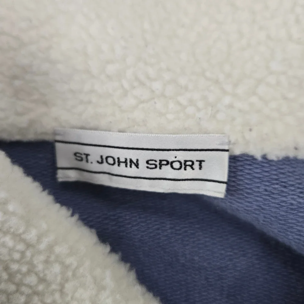 Y2K St John Sport Blue Knit Jacket Shearling Collar Asymmetrical Zip Size Medium - Picture 4 of 11
